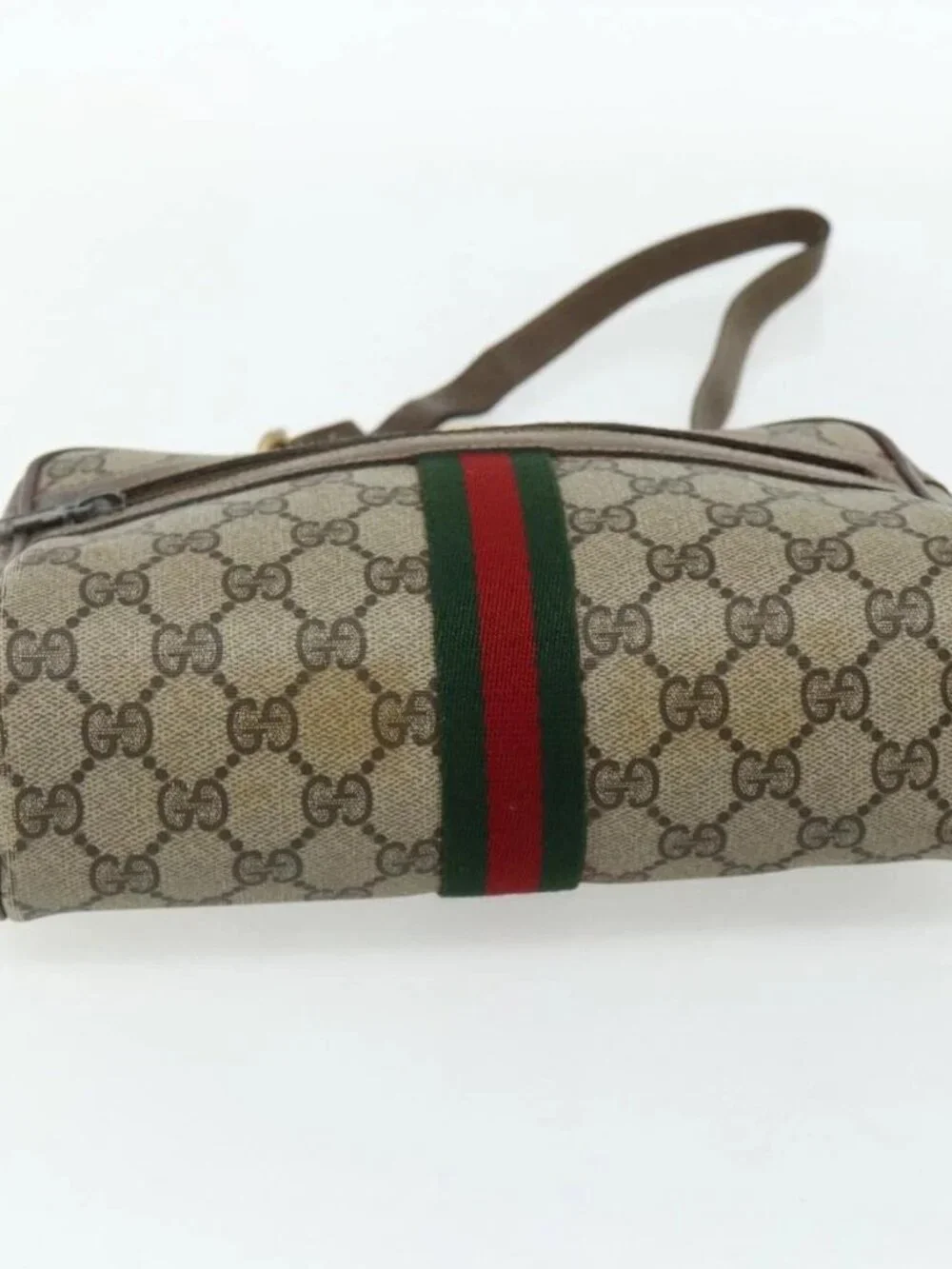 Share GUCCI GG Supreme Web Sherry Line Bag PVC Beige Gold 904 02 004 Auth